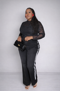 Thumbnail for High-waisted black wide-leg jeans featuring
