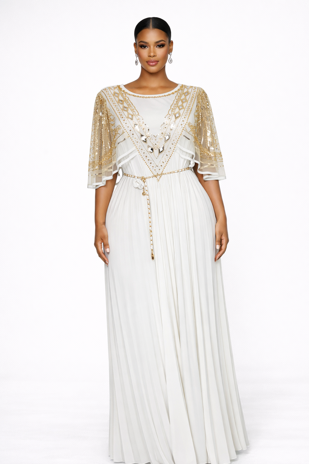 Embroidery Pleated Dress