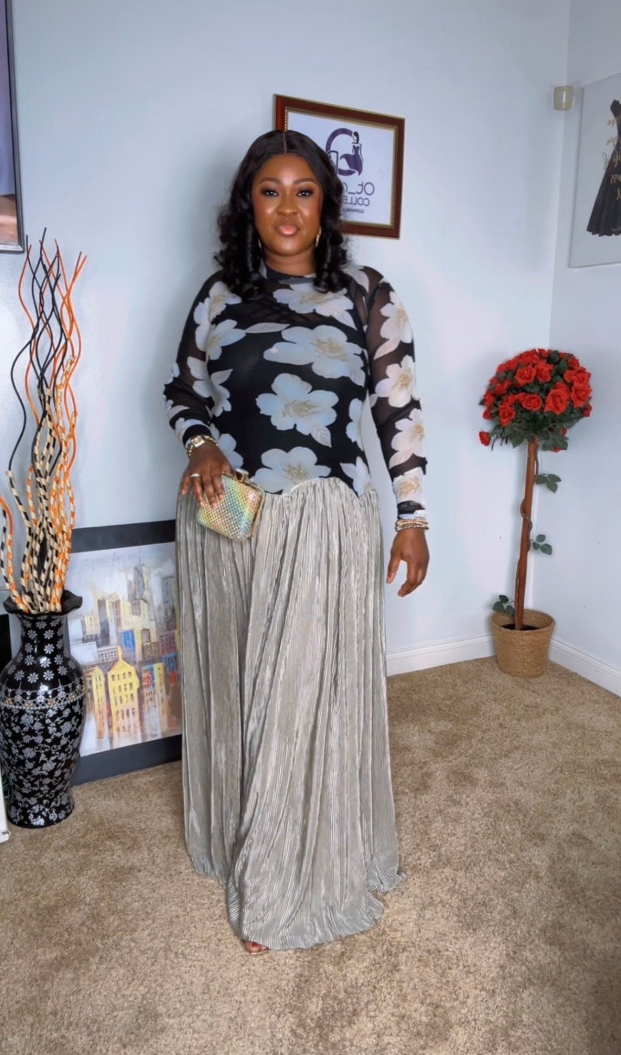 Mesh Pleated Ladies Dress