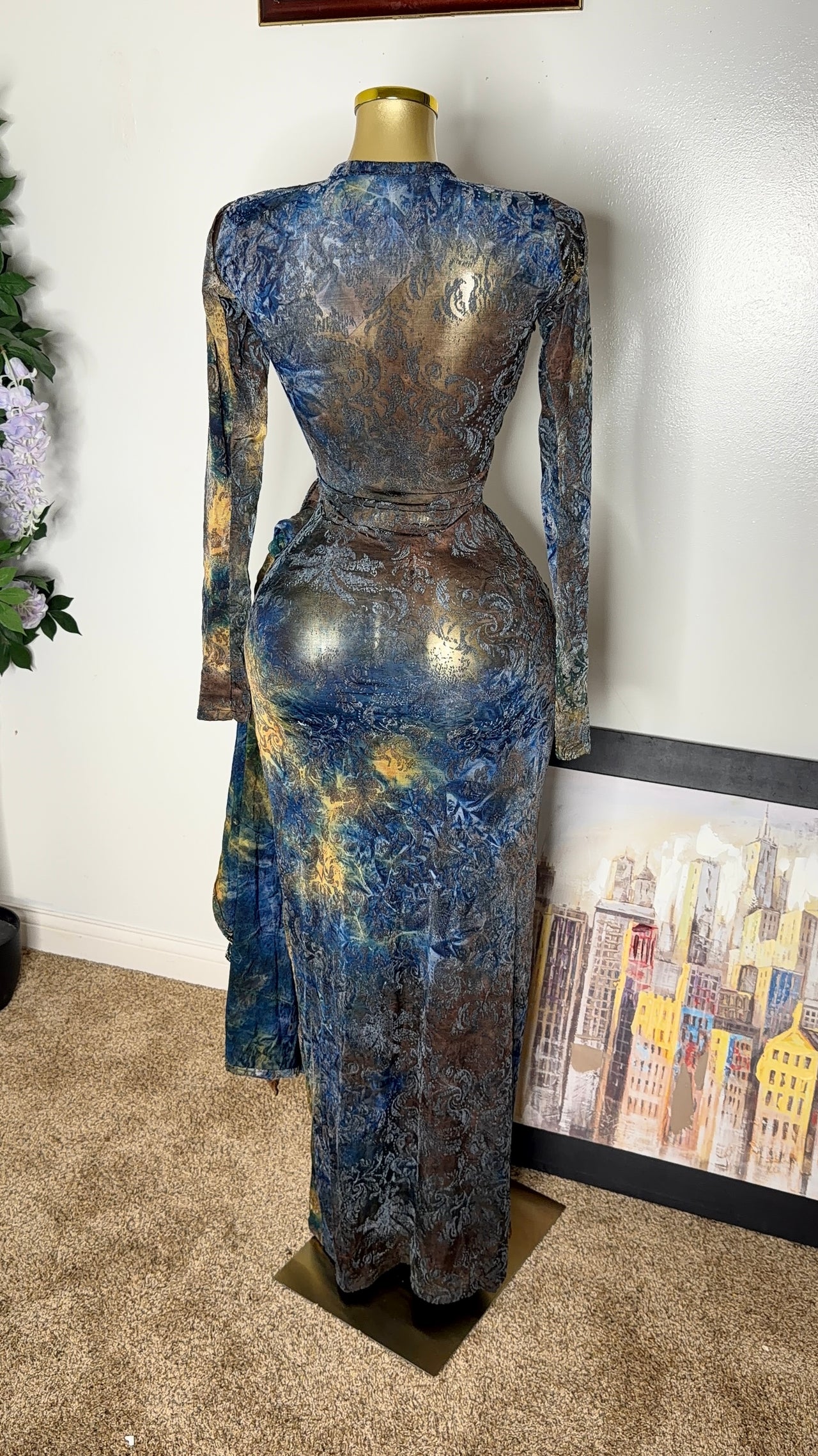 Lace Ruched Maxi Dress