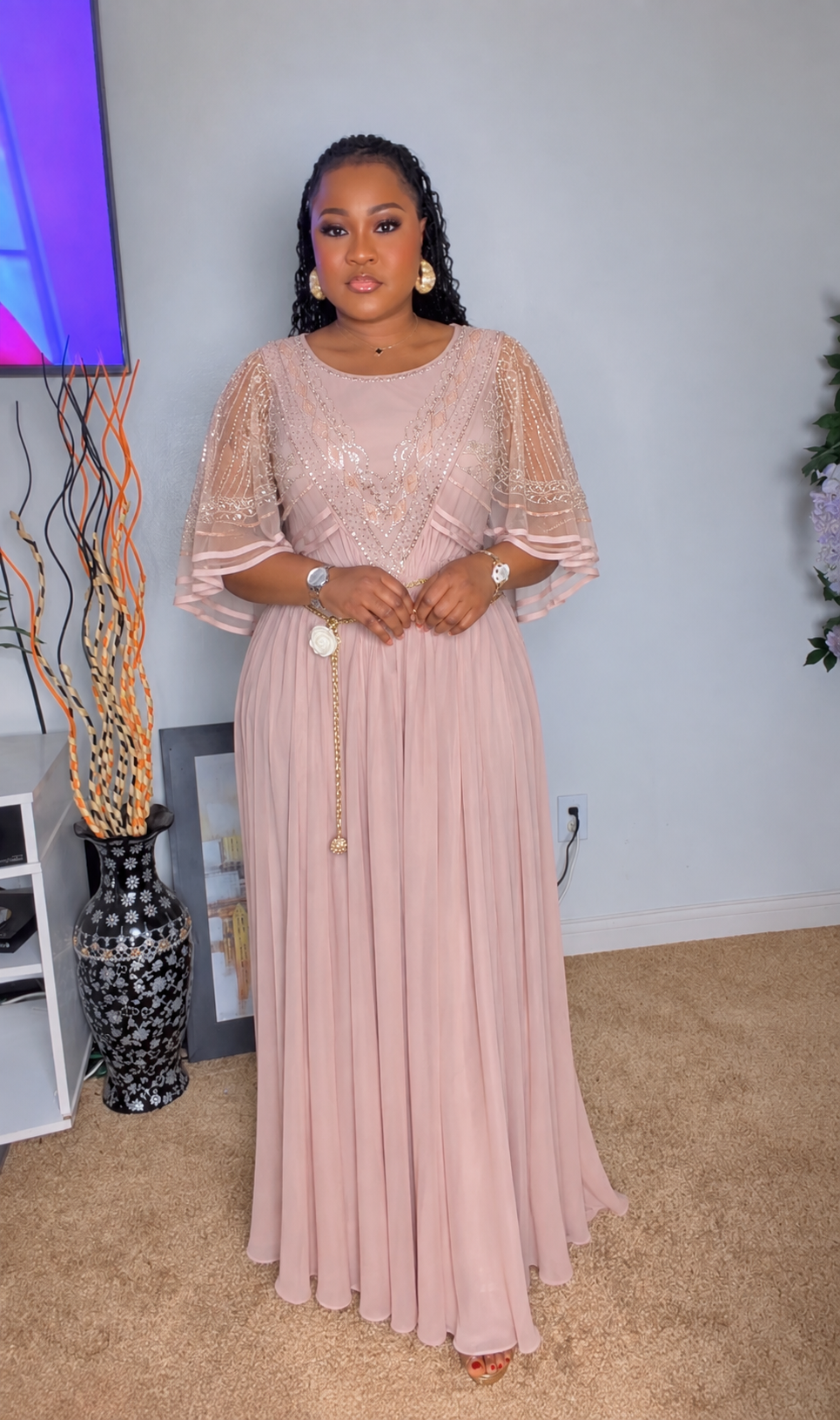 Embroidery Pleated Dress