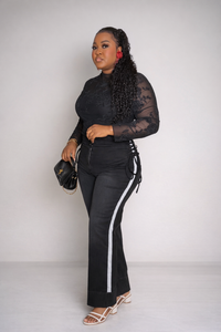 Thumbnail for High-waisted black wide-leg jeans featuring