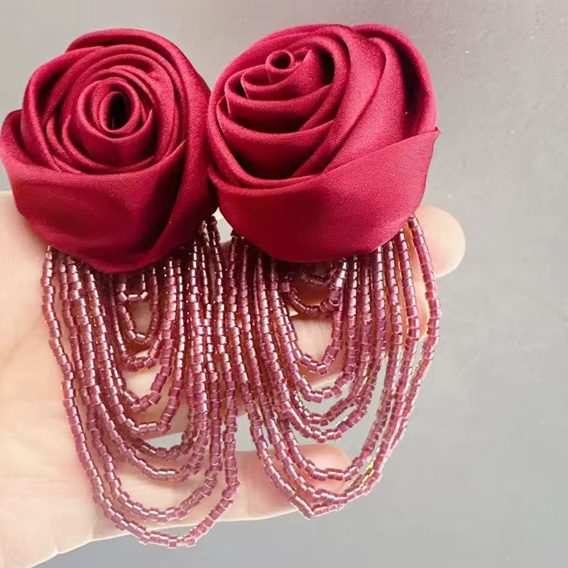 Handcrafted Rose Beaded Women Earrings.