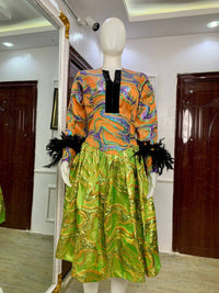 Thumbnail for Feather Brocade Pleated Ladies Dress