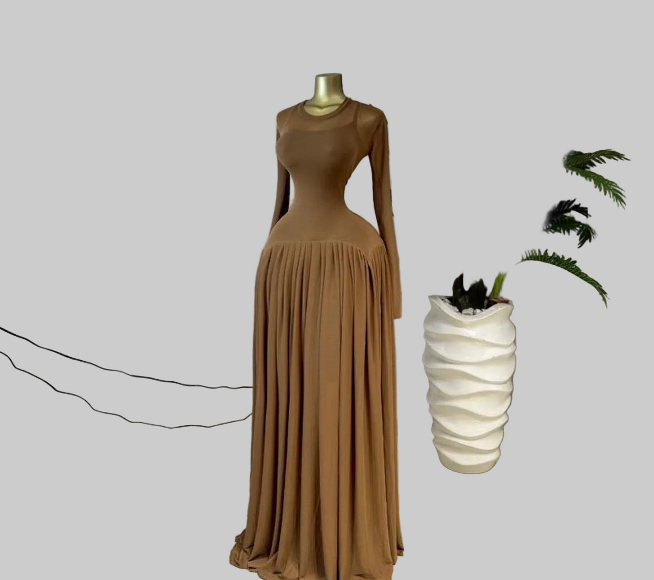 Mesh Pleated Gown