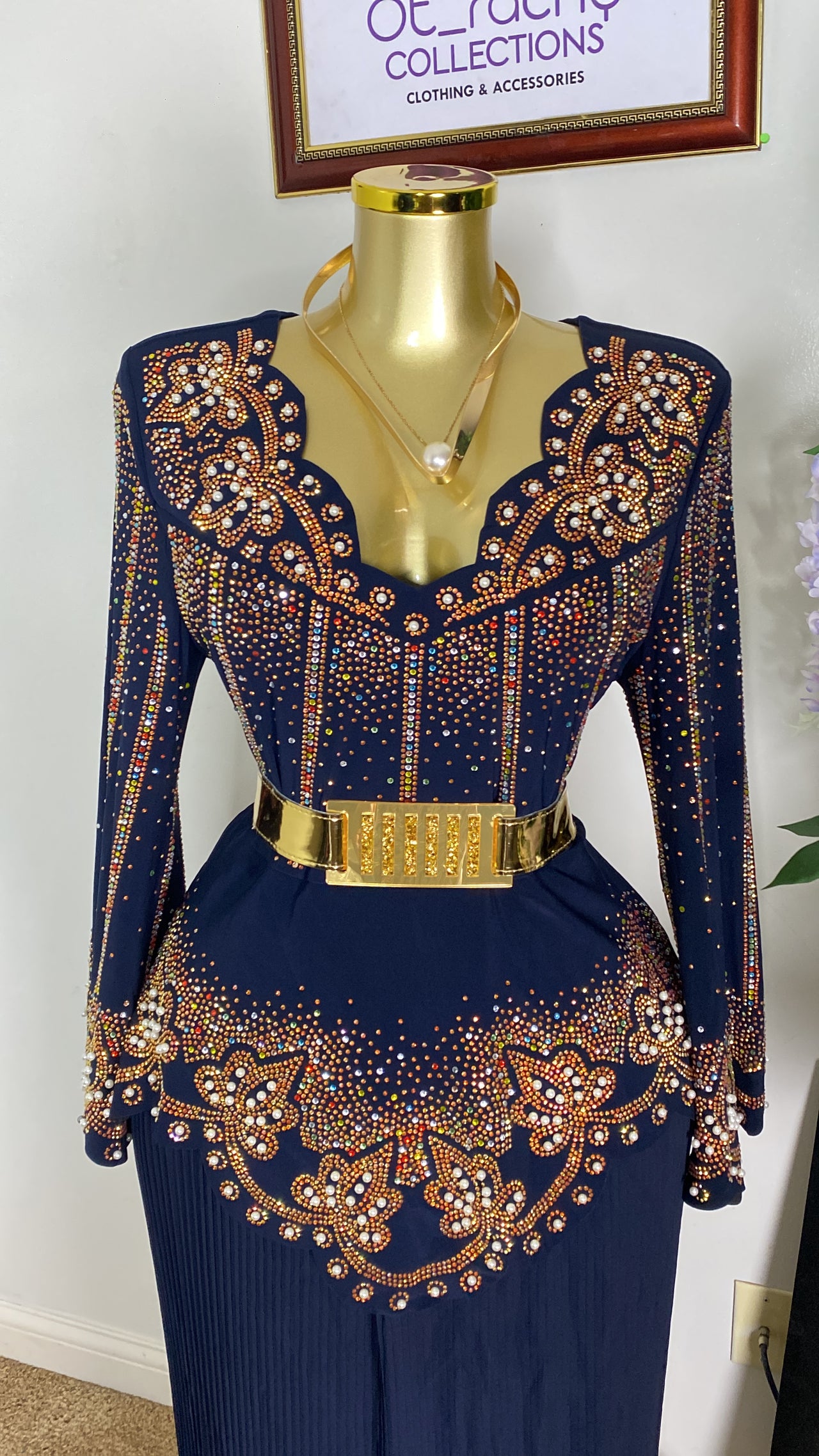 V-Neck Chiffon Lycra Stone Dress