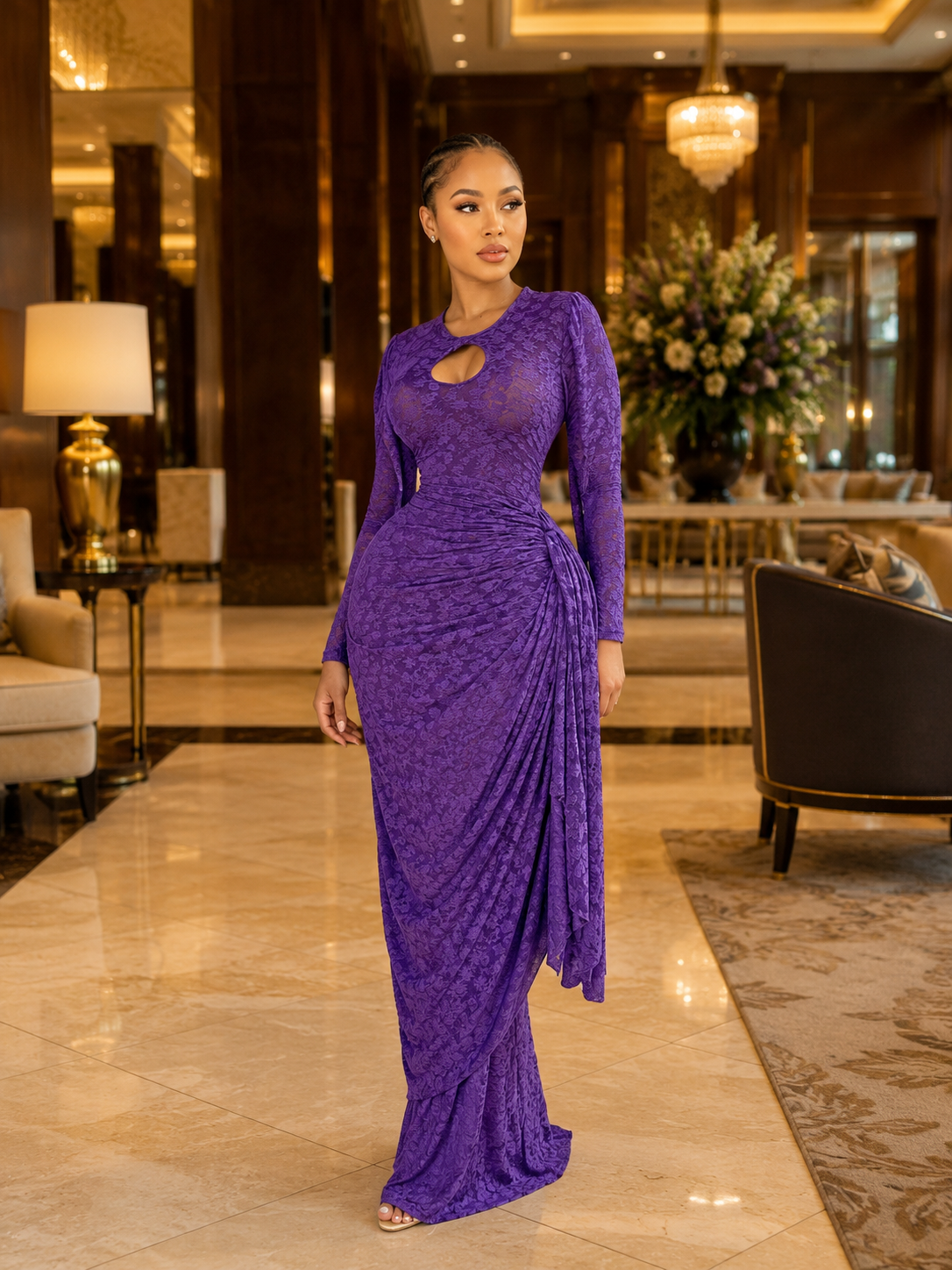Lace Ruched Maxi Dress