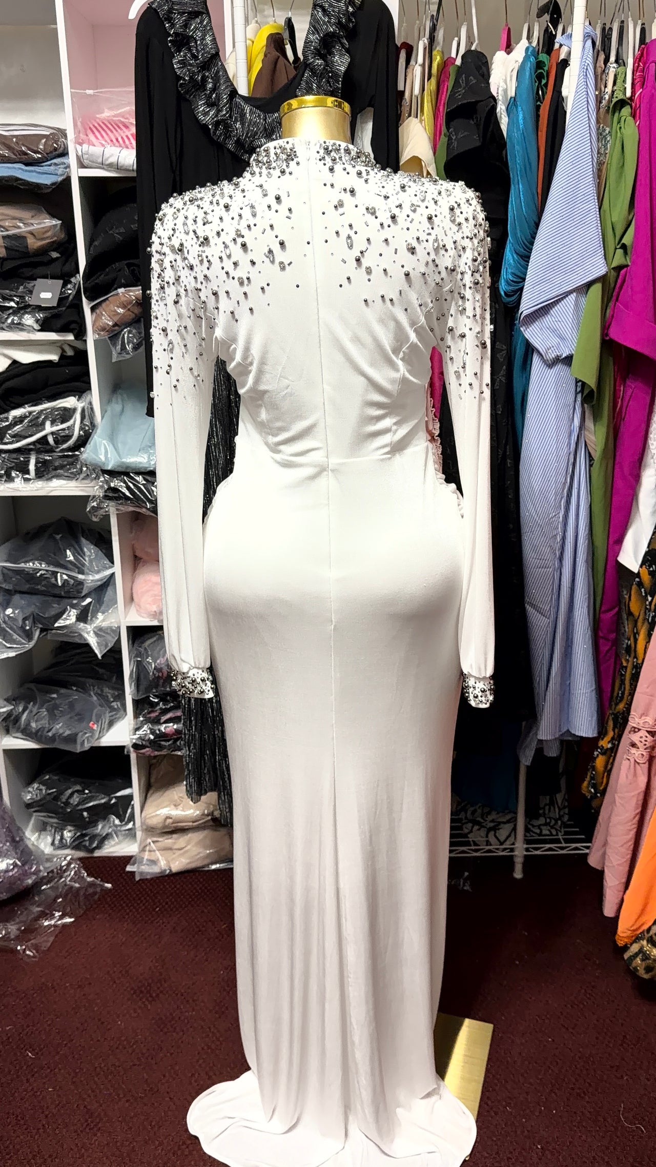 Luxury Embellished White Maxi Dress