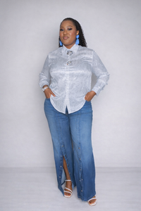 Thumbnail for Chic Edge Button-Detail Flare Jeans