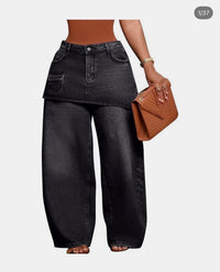 Thumbnail for Denim Peplum Wide-Leg Jeans Set