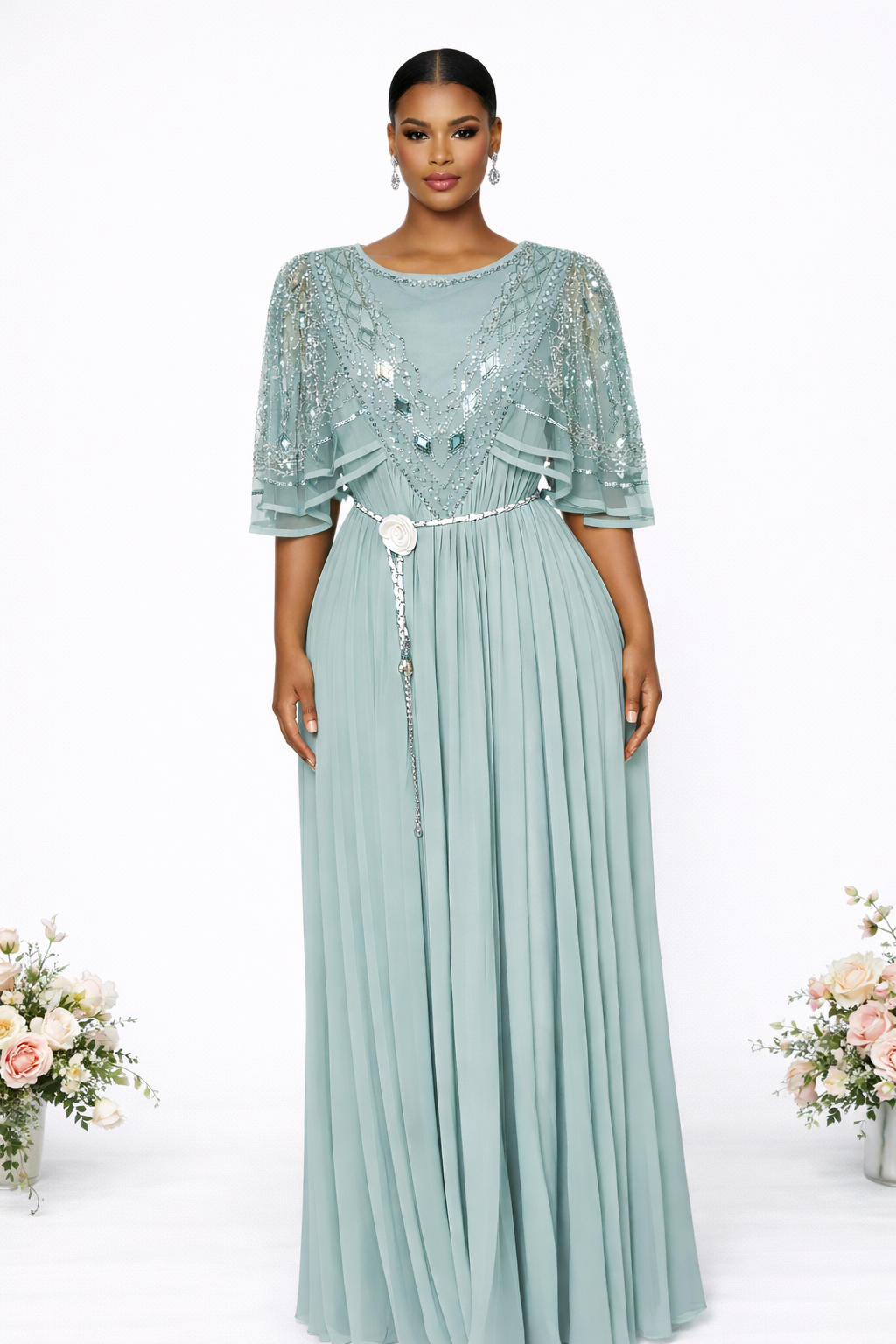 Embroidery Pleated Dress