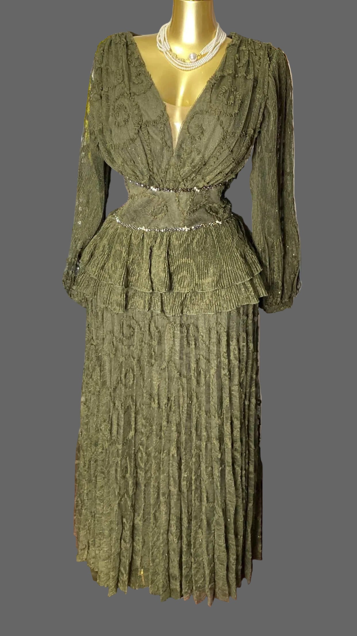 Olive Luxe Pleated Maxi Dress
