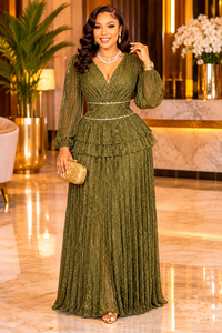 Thumbnail for Olive Luxe Pleated Maxi Dress