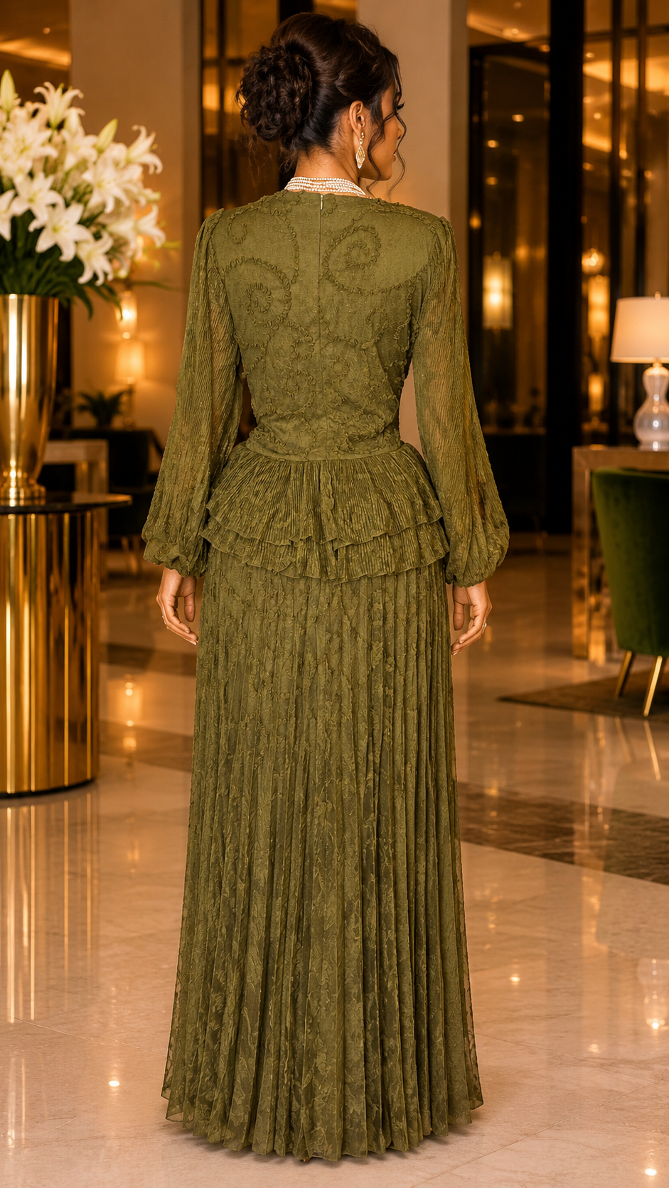 Olive Luxe Pleated Maxi Dress