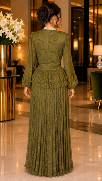 Thumbnail for Olive Luxe Pleated Maxi Dress