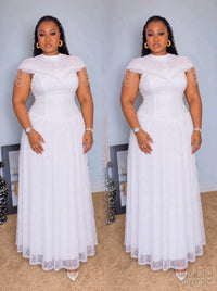 Thumbnail for White Lace & Pearl Maxi Dress