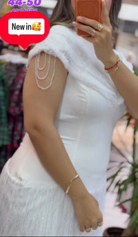 Thumbnail for White Lace & Pearl Maxi Dress