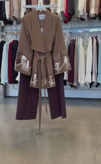 Embellished Brown Two-Piece Pant Set
